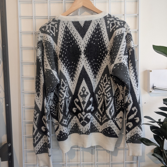 90s Vintage Olive, White And Black Knit -  Ramie Blend, Size L/XL - Picture 7 of 7